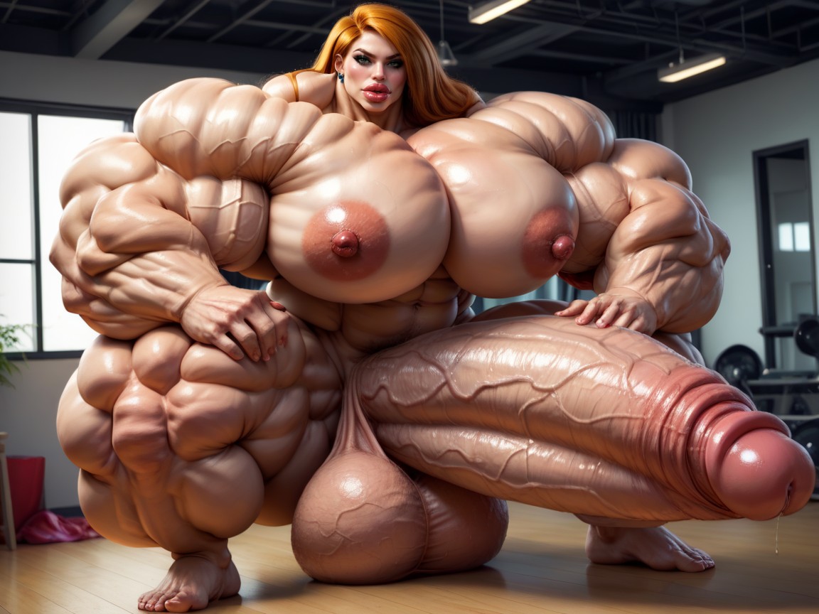 Hyper Absurdly Supersized Penis, Hyper Gigantic Massive Balls, Cosplay Shemale AI Porn