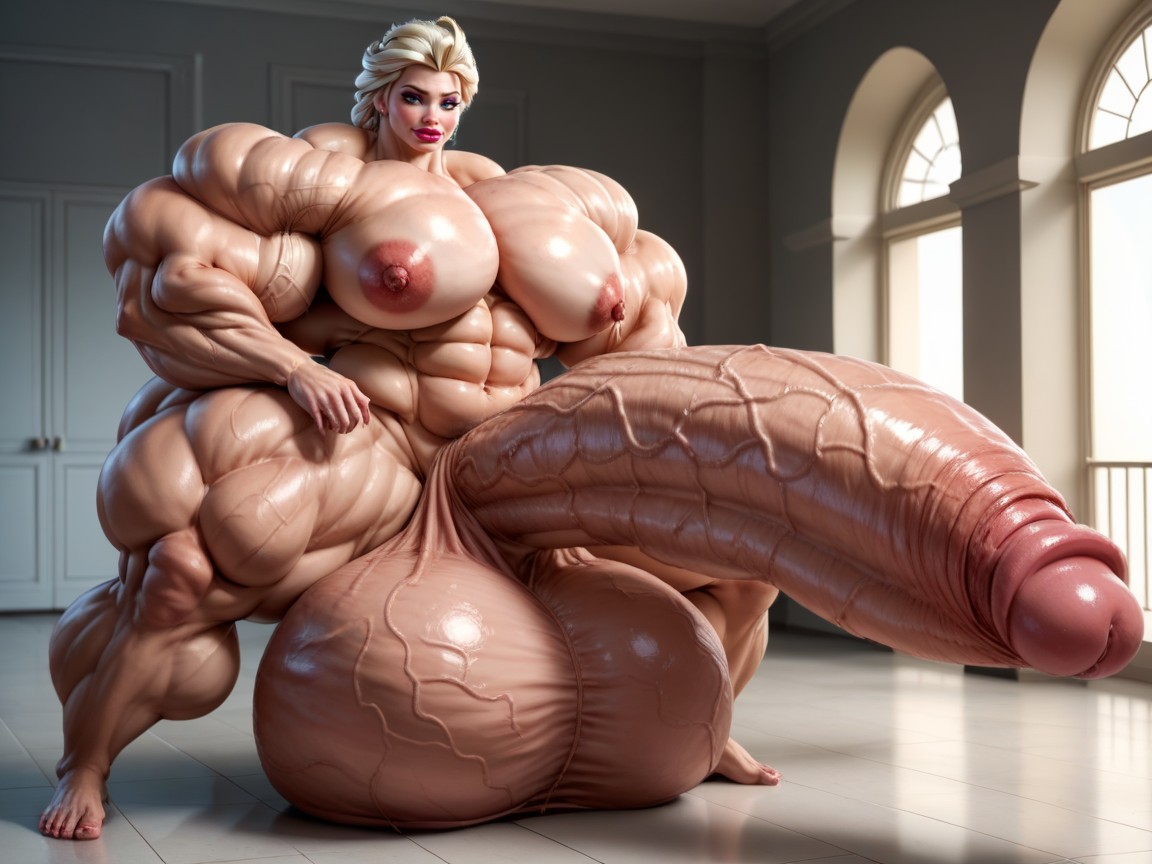 Rounded Breast, Hyper Gigantic Massive Balls, Hyper Gigantic Super Swollen Bimbo Lips Shemale AI Porn