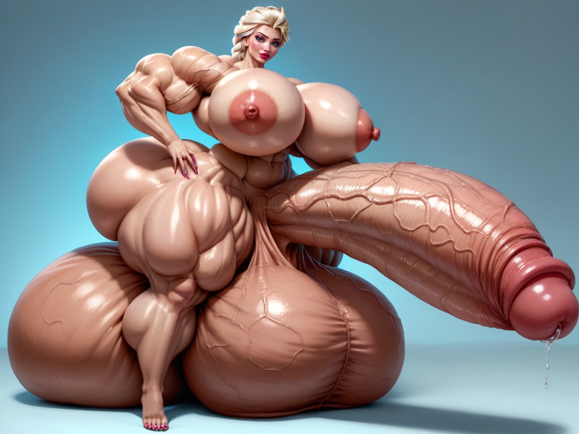 Penis Bigger Then Body, Hyper Gigantic Massive Balls, Full Body View Shemale AI Porn