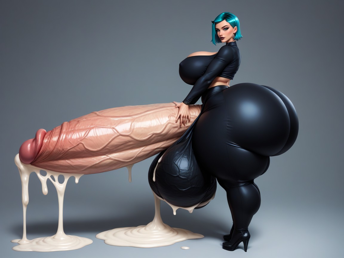 Gigantic Ass, Hyper Gigantic Thick Thighs, Hyper Balls Massive Balls Shemale AI Porn
