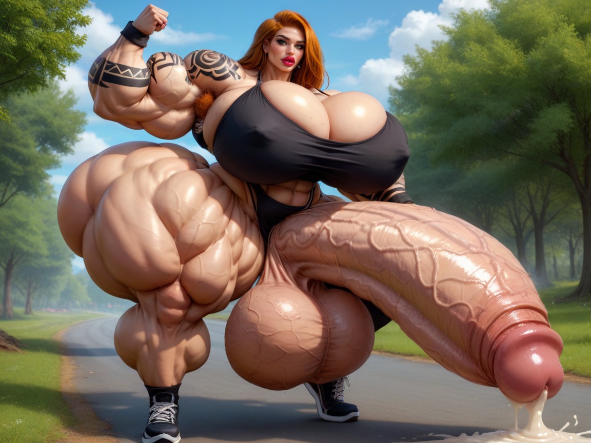 Extremely Tattoo, Gigantic Hyper Massive Huge Penis, Gigantic Massive Thick Thighs Shemale AI Porn