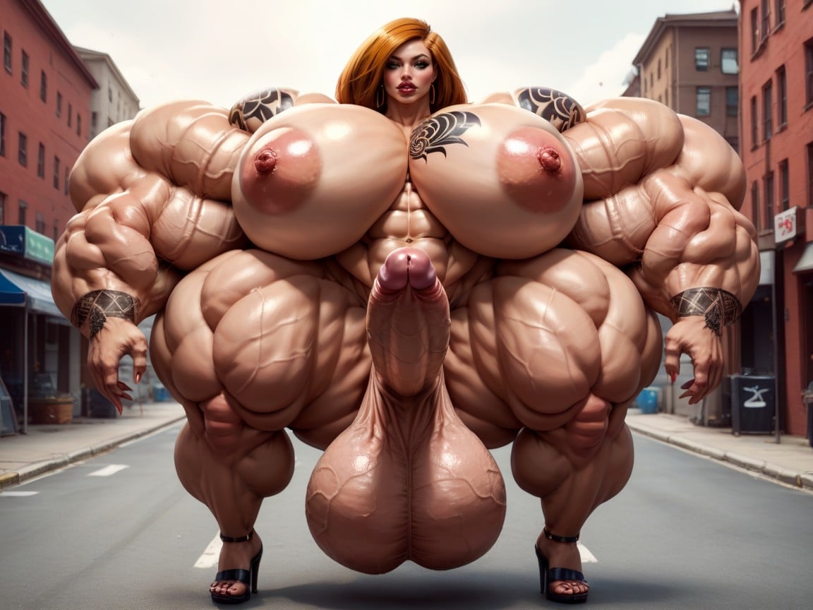 Penis Bigger Than Torso, Hyper Gigantic Bimbo Lips, Massive Thickets Thighs Porno IA transsexuelle