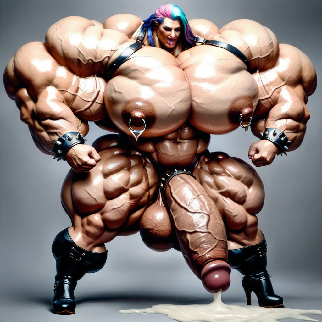 Leather Body Harness, Gigantic Pectoralis Major, Huge Ass Porno IA transsexuelle