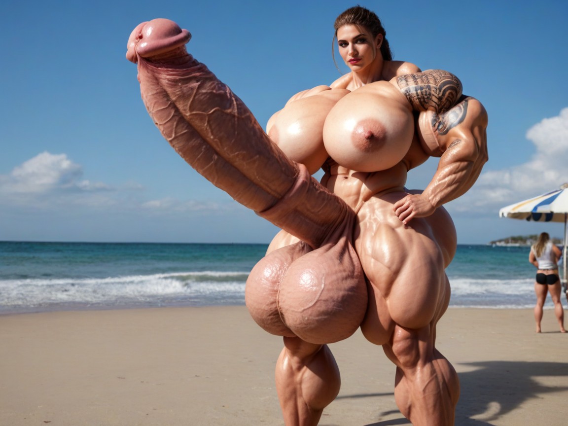Super Gigantic Massive Muscles, Extremely Longest Tickets, Covered In Tattoo Shemale AI Porn