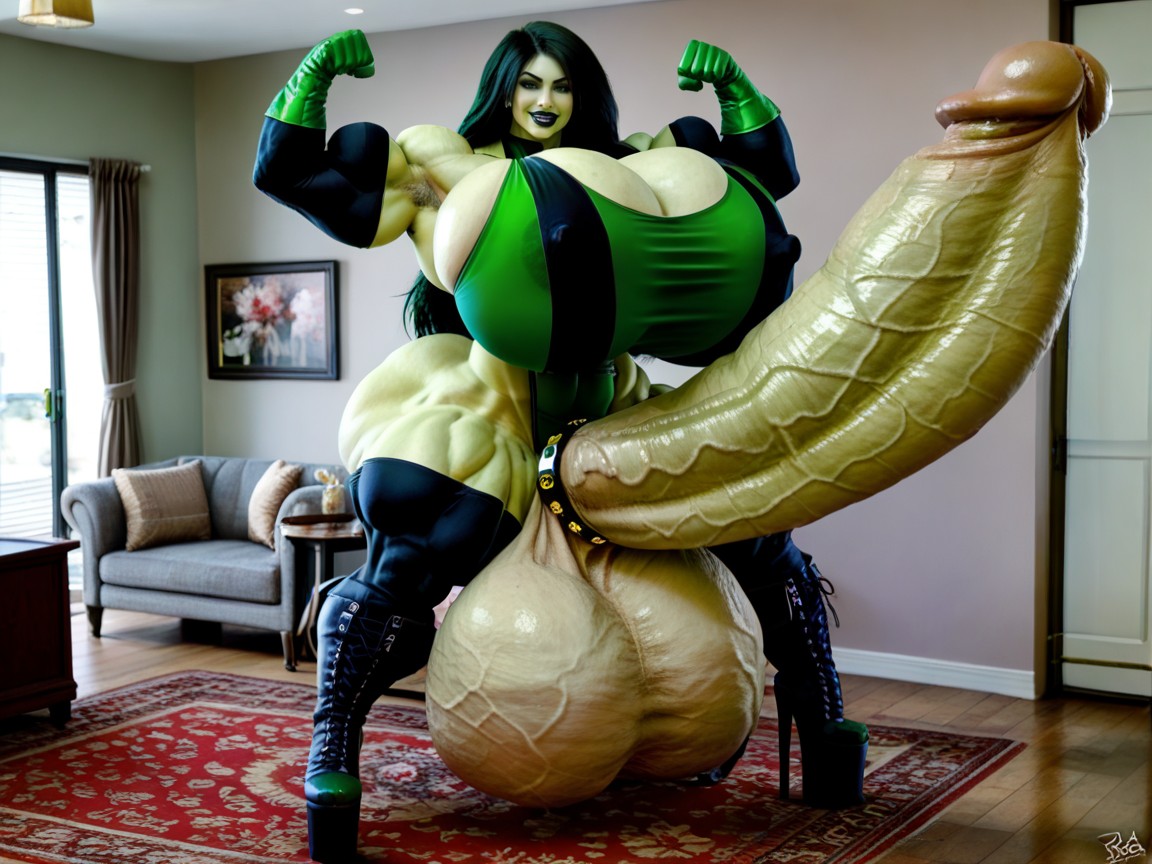 Hyper Monstrous Massive Muscle, Super Model, Hyper Gigantic Balls Shemale AI Porn