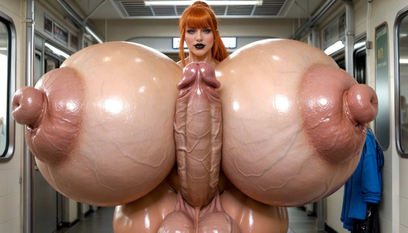 Blue Eyes, Hyper Cock Growth, Front View Shemale AI Porn