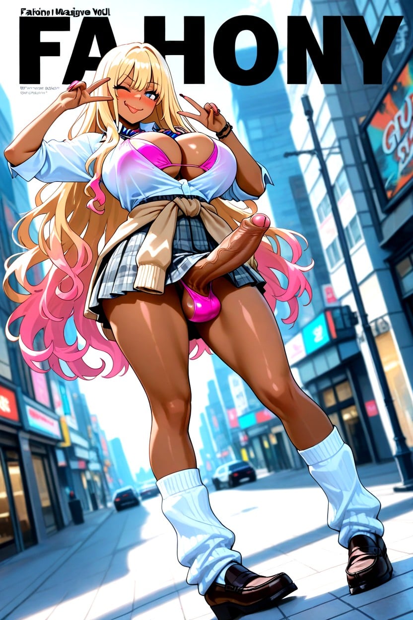 Gyaru Peace Sign, Gyaru Make Up, Balls Bulge Porno IA transsexuelle