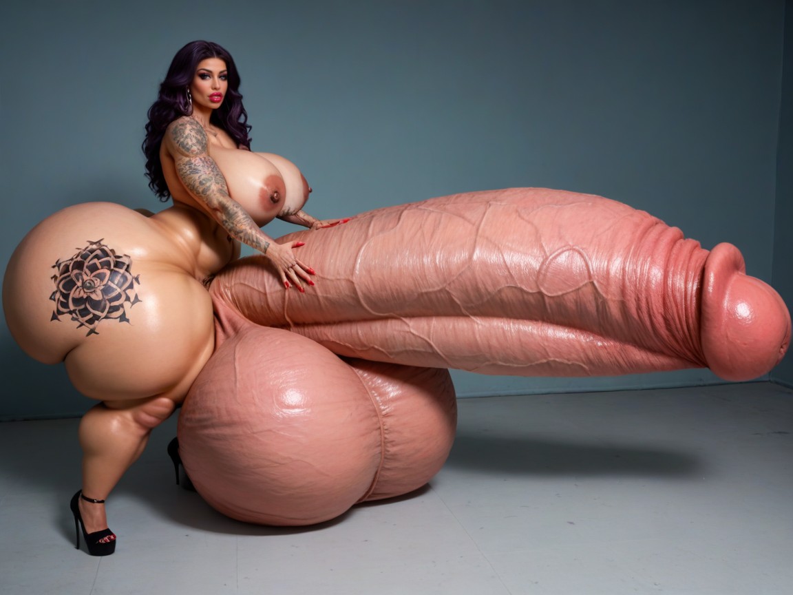 Idol Face, Penis Biggest Then Torso, Hyper Absurdly Gigantic Monster Girthy Penis Shemale AI Porn