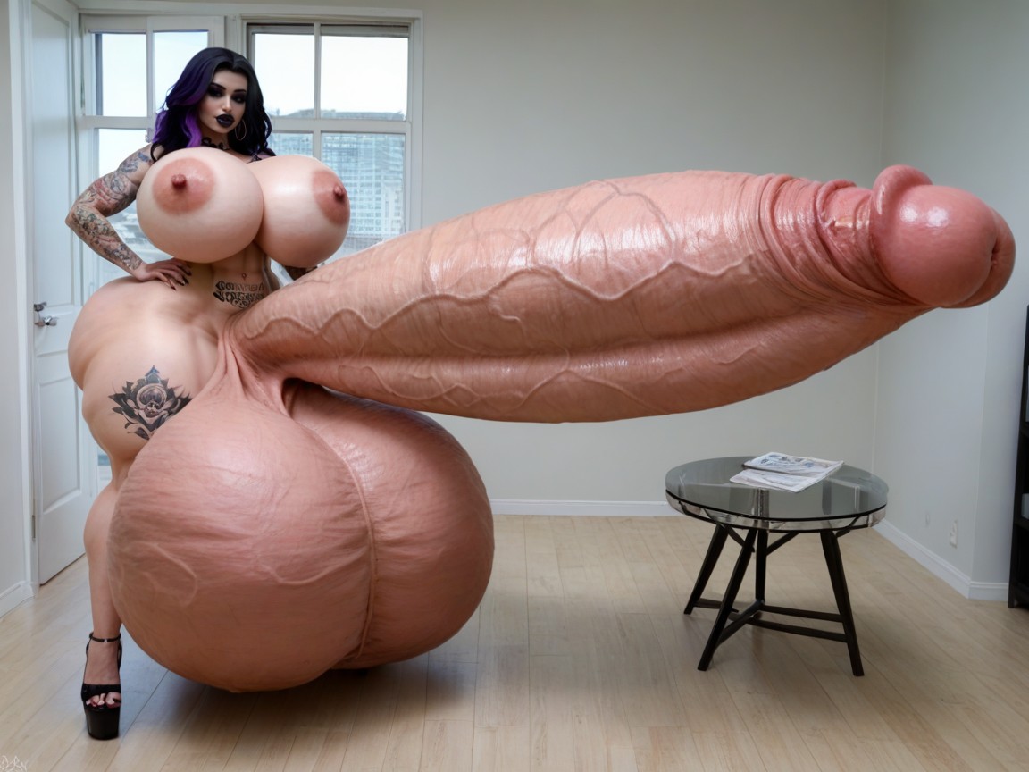 Hyper Goth Bimbo, Huge Veins On Penis, Naked Shemale AI Porn