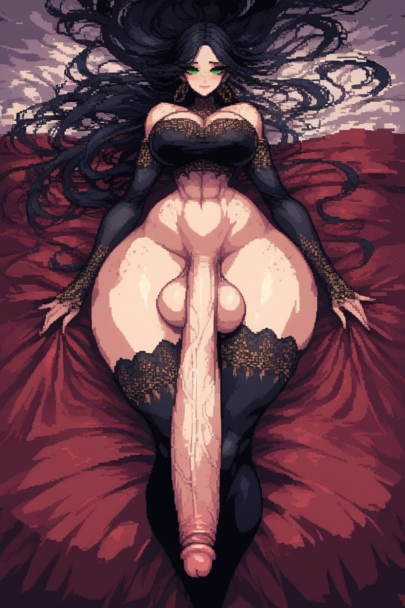 Hyper Sucked In Stomach, View Looking At Bed, Visible Ribs Shemale AI Porn