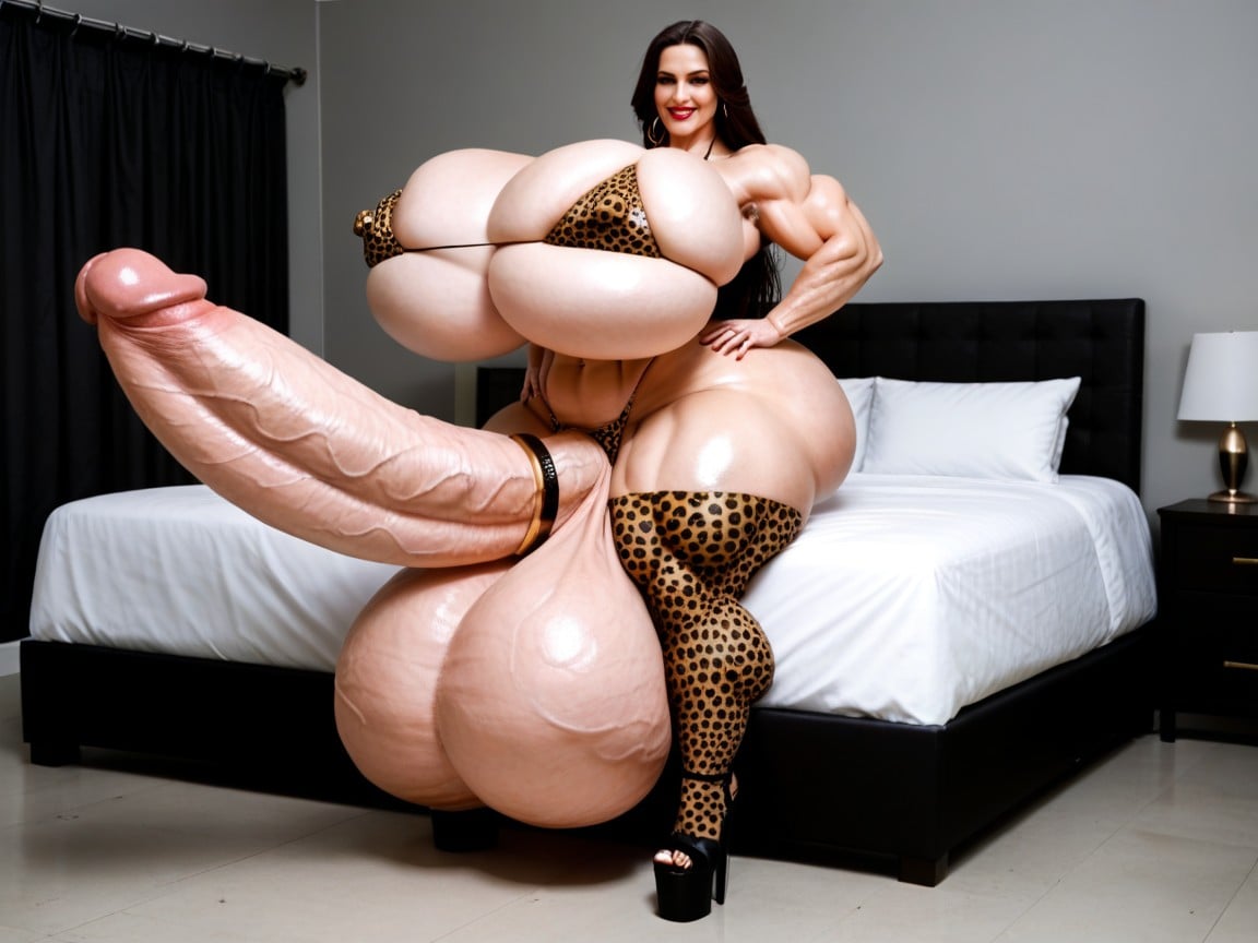 Smug Expression, Full Body View, Hyper Absurdly Enormous Balls Shemale AI Porn