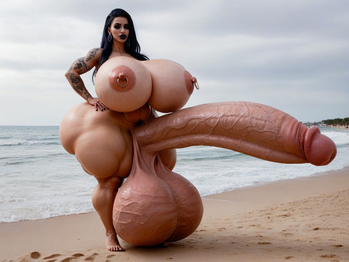 Hyper Absurdly Oversized Girthy Thickest Penis, Penis The Size Of The Beach, Rounded Breast Shemale AI Porn