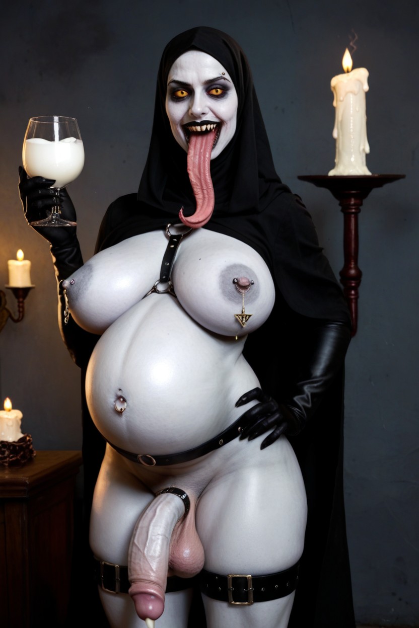 Cumming, Long All Black Hijab, Waist Shot Shemale AI Porn