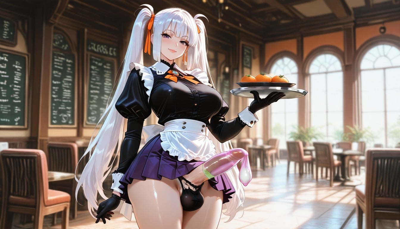 Brooch On Frilly White Lace Collar, Twintail Hair With Frilly Orange Ribbon, De Pie Porno shemale IA