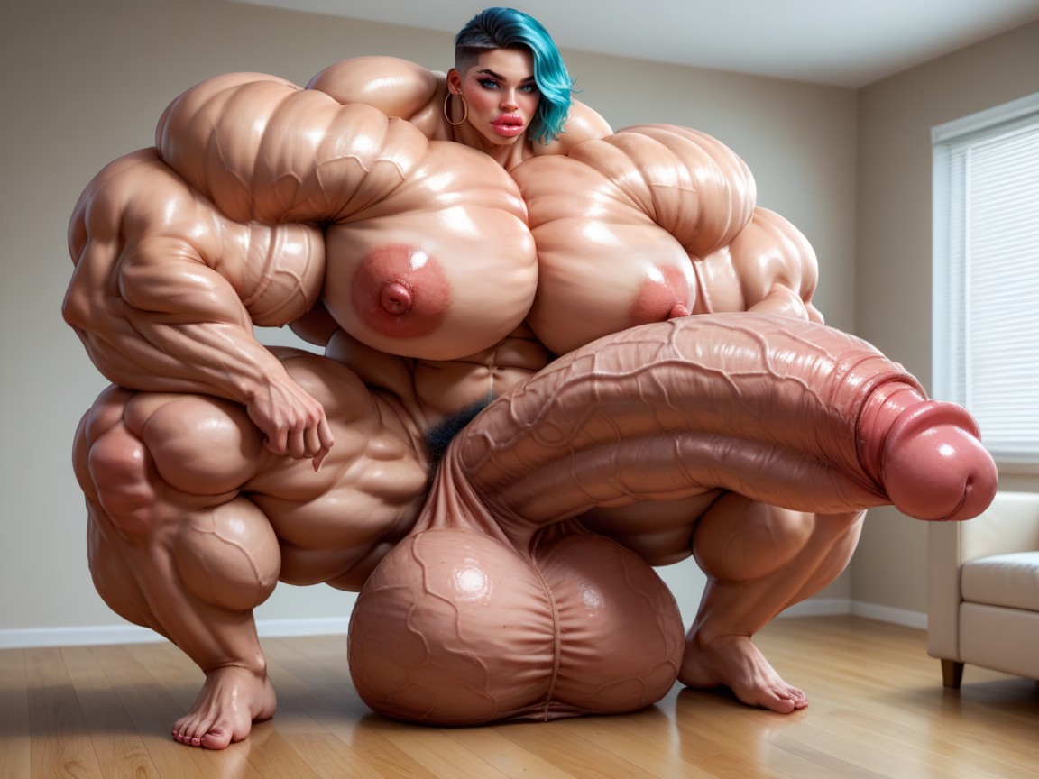 Hyper Oversized Muscle, Balls Are Big Enough To Touch The Floor, Nude Hyper Futanari With Hyper Gigantic Penis 人妖AI黃片