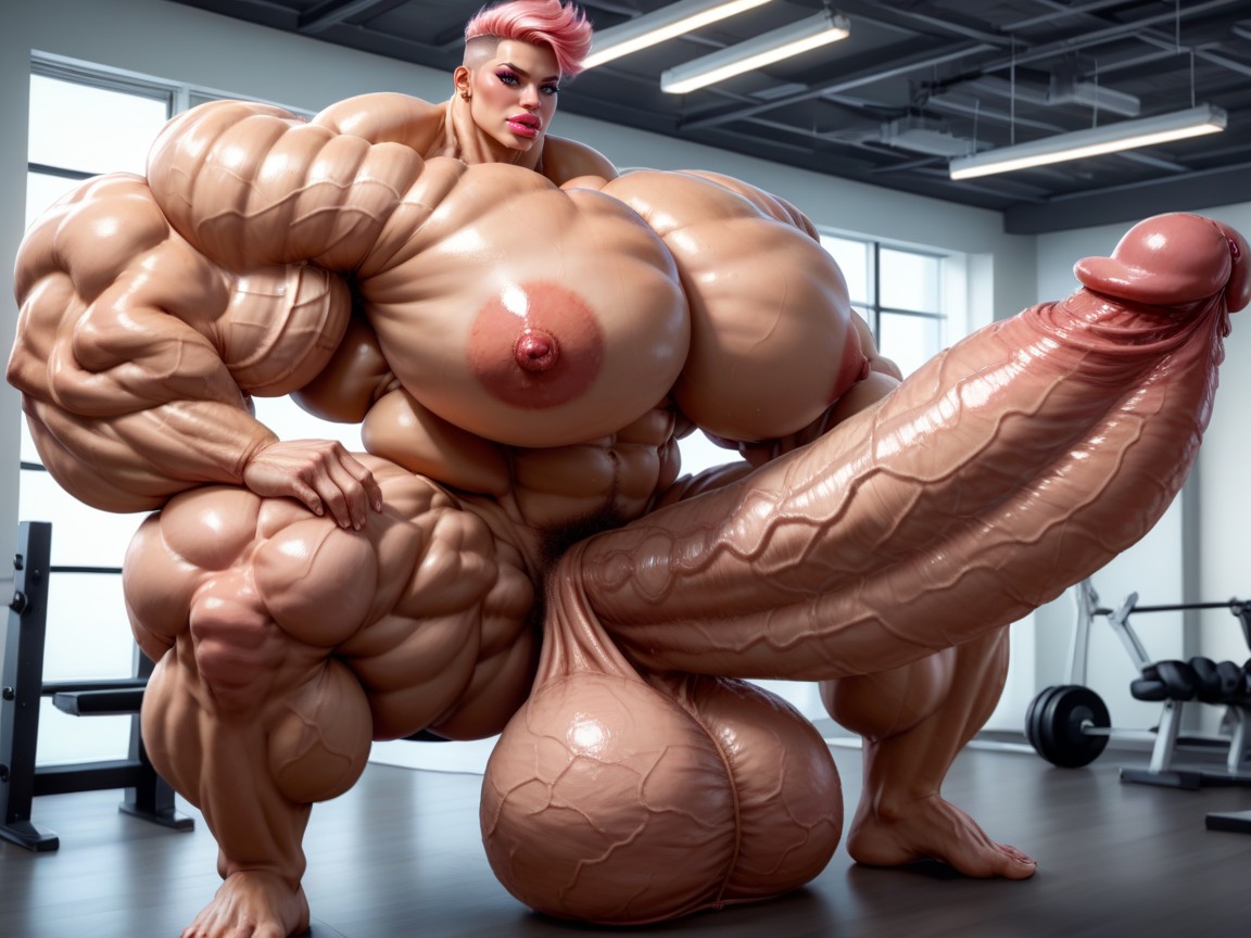 Hyper Gigantic Abs, Hyper Oversized Penis, Hyper Gigantic Penis Travesti IA Pornô