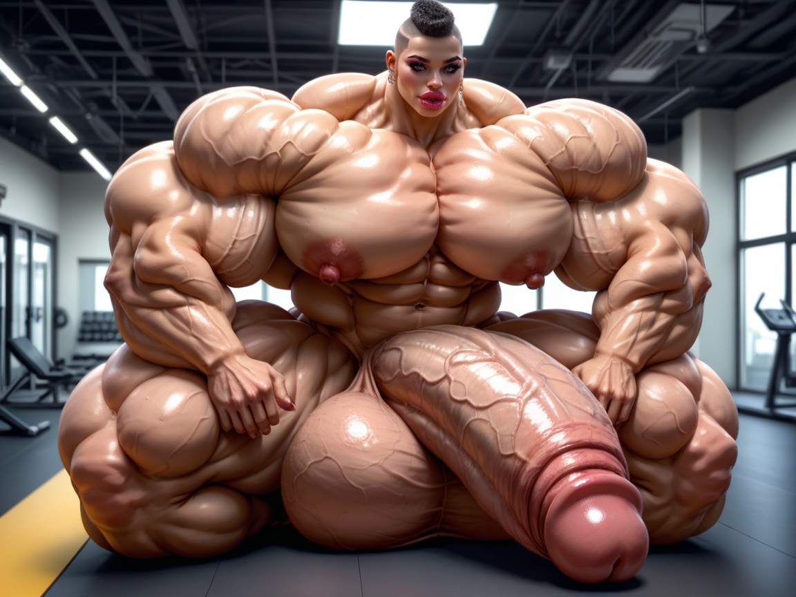 Penis Bigger Then Torso, Nude Hyper Futanari With Hyper Gigantic Penis, Gorgeous Face 人妖AI黃片