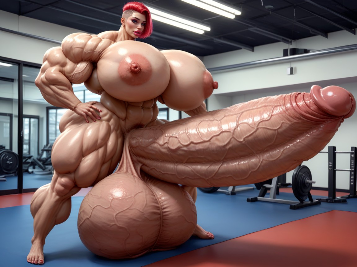 Hyper Gigantic Muscle Hips, Nude Hyper Futanari With Hyper Gigantic Penis, Penis Bigger Then Torso 人妖AI色情