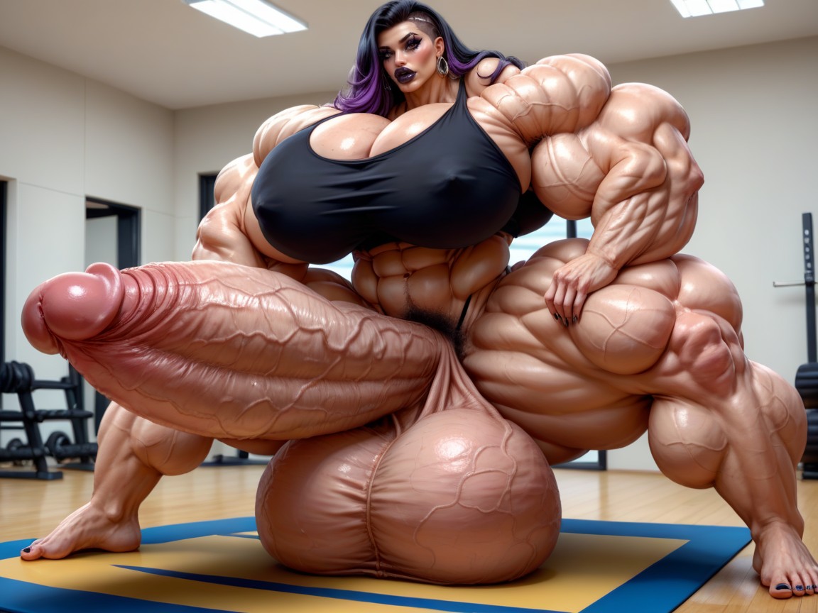 Balls Are Just Too Gigantic, Dark Makeup, Hyper Gigantic Massive Biceps Shemale AI Porn