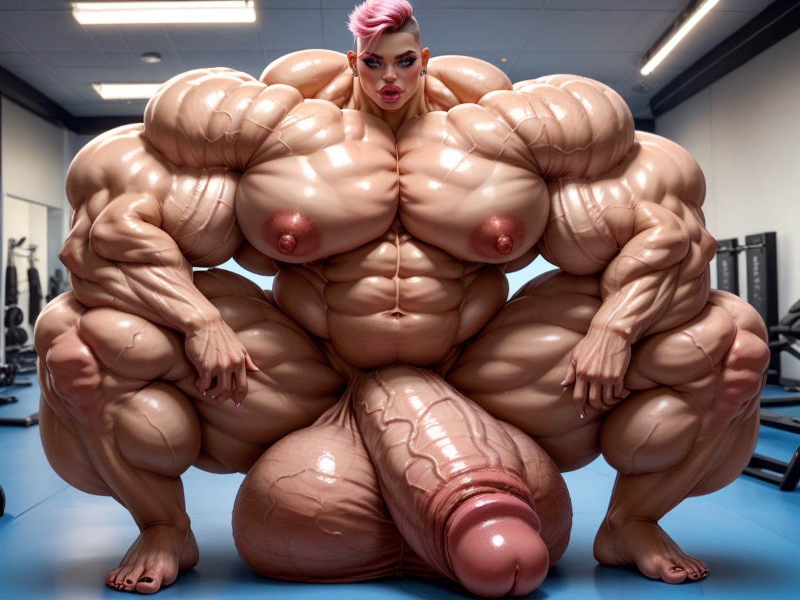 Hyper Oversized Muscle, Rounded Breast, Hyper Oversized Gigantic Girthy Penis Shemale AI Porn