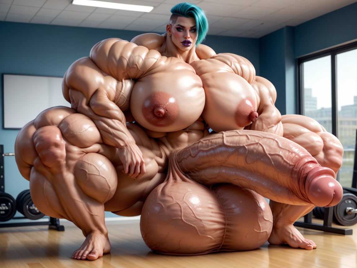 Hyper Absurdly Oversized Gigantic Muscle, Hyper Gigantic Lips, Balls Are Big Enough To Touch The Floor 人妖AI黃片