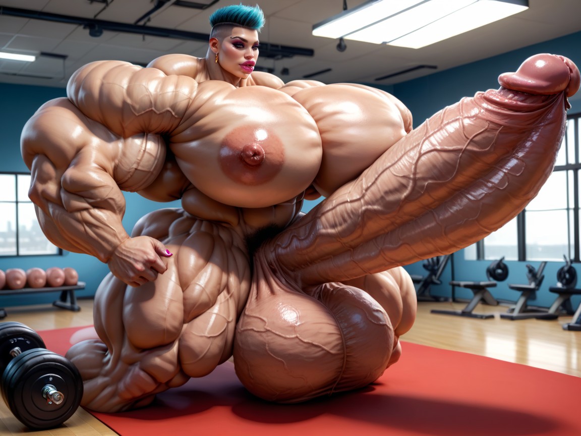 Hyper Goth Bimbo, 극도로 근육질, Ultra Detailed Face 쉬메일 AI 포르노