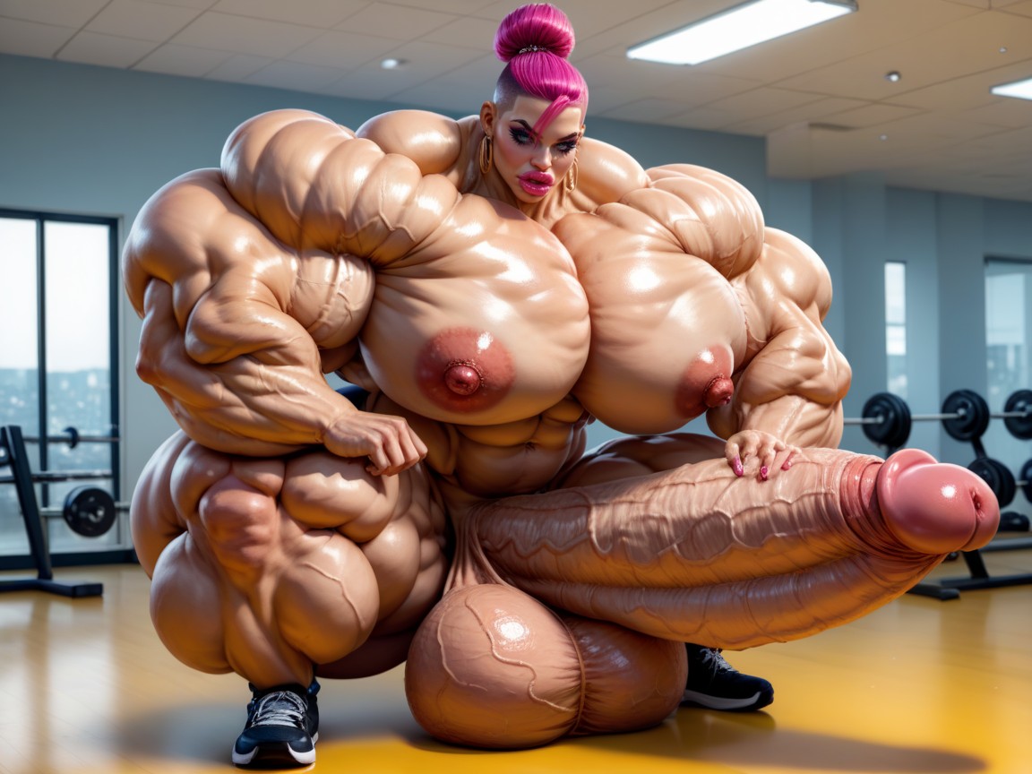 Hyper Goth Bimbo, Hyper Oversized Muscle, Huge Veins On Penis Porno IA transsexuelle