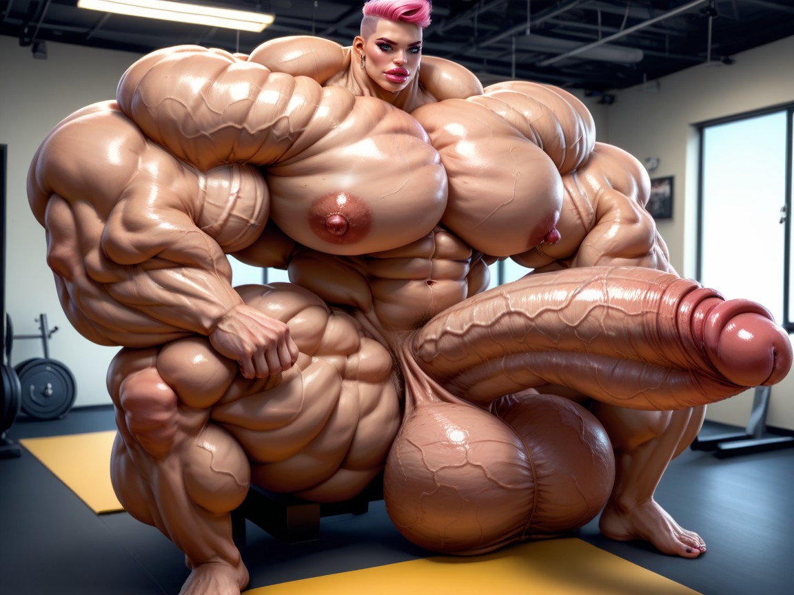 Nude Hyper Futanari With Hyper Gigantic Penis, Hyper Absurdly Oversized Gigantic Muscle, Hyper Gigantic Massive Biceps ニューハーフAIポルノ