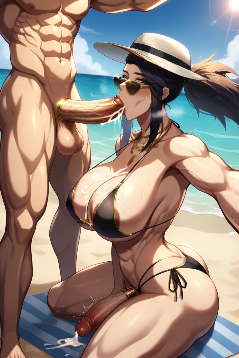 Ligjt Skin, Cum On Breasts, Beach Porno IA transsexuelle