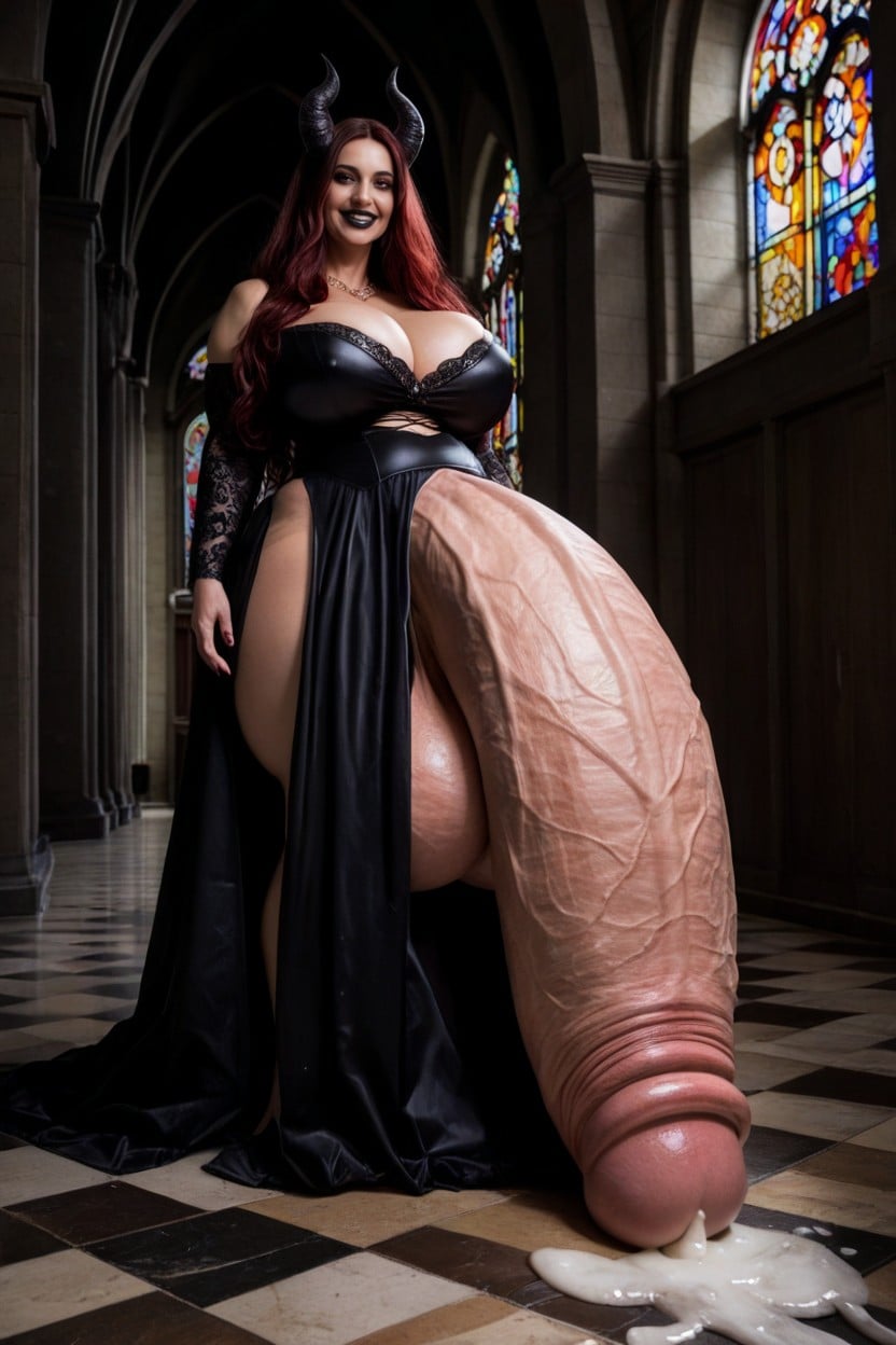 Impossibly Long Hyper Penis, Vue De Face, Éjaculation Porno IA transsexuelle