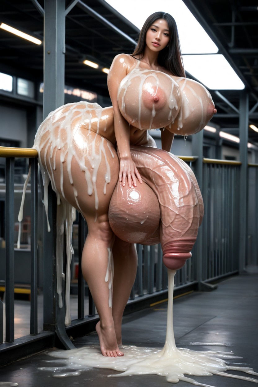 Asian, Skin Coated In Cum, Very Shoulders Shemale AI Porn