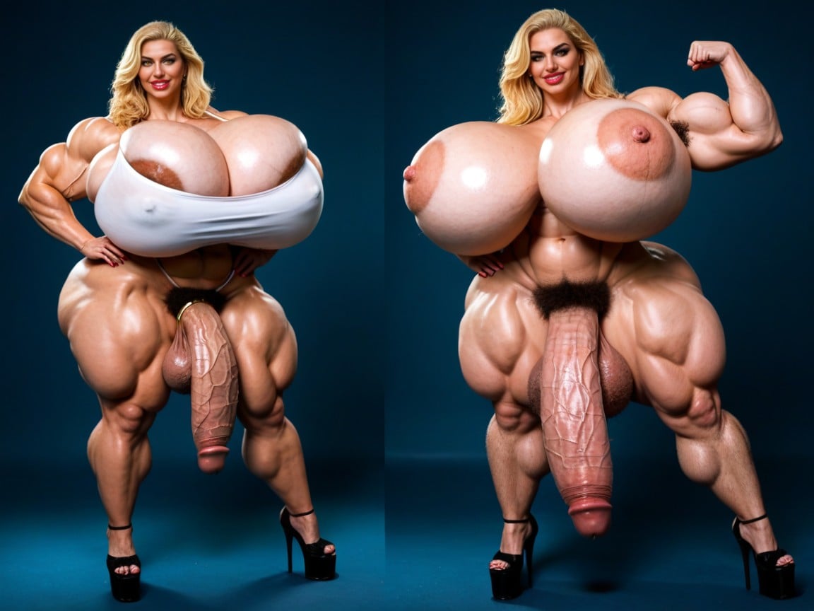 Ab Veins, Huge Puffy Areola, Huge Testes Shemale AI Porn