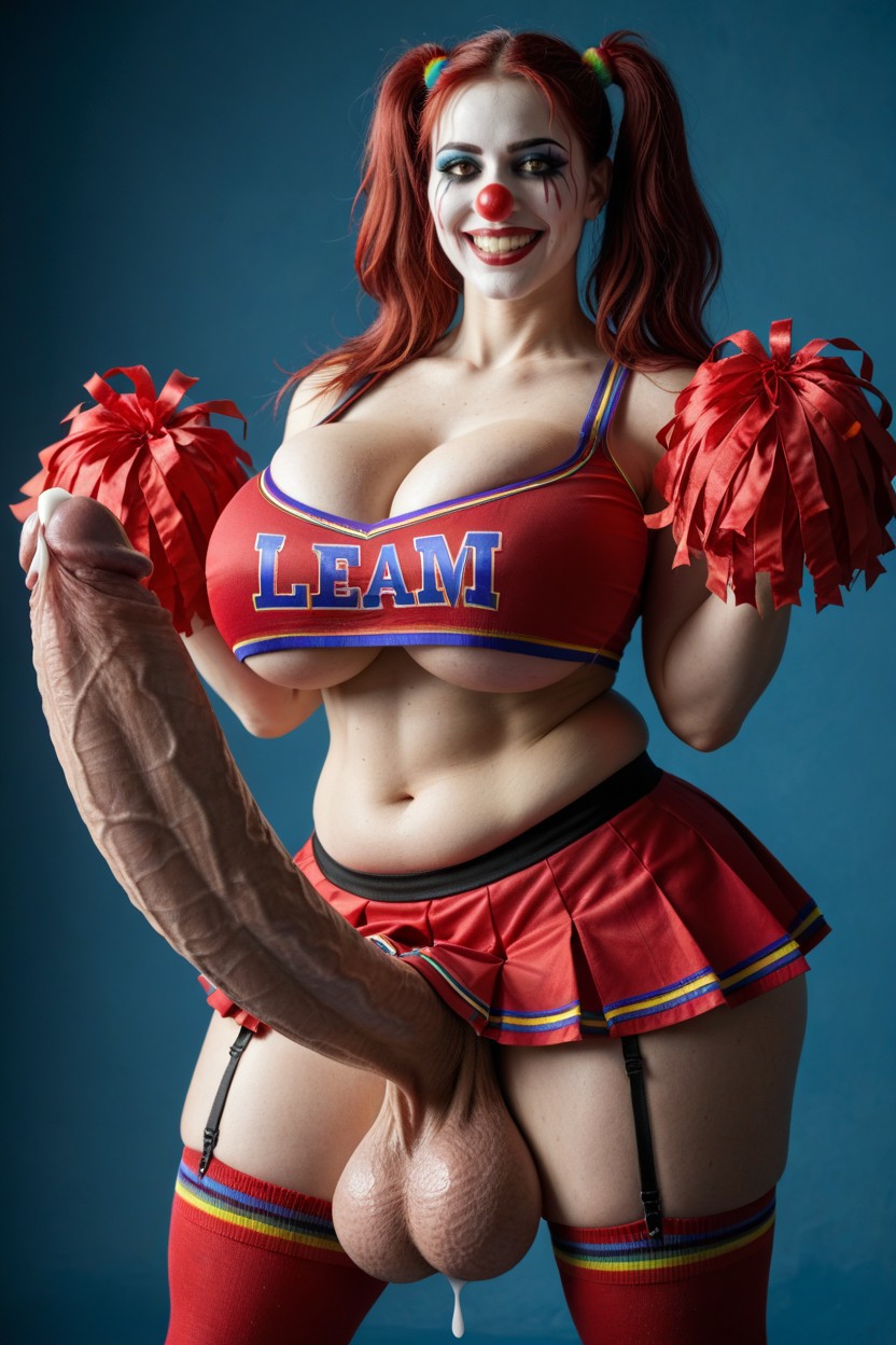 Red Clown Nose, Extremely Large Ass, Thigh High Socks Shemale AI Porn