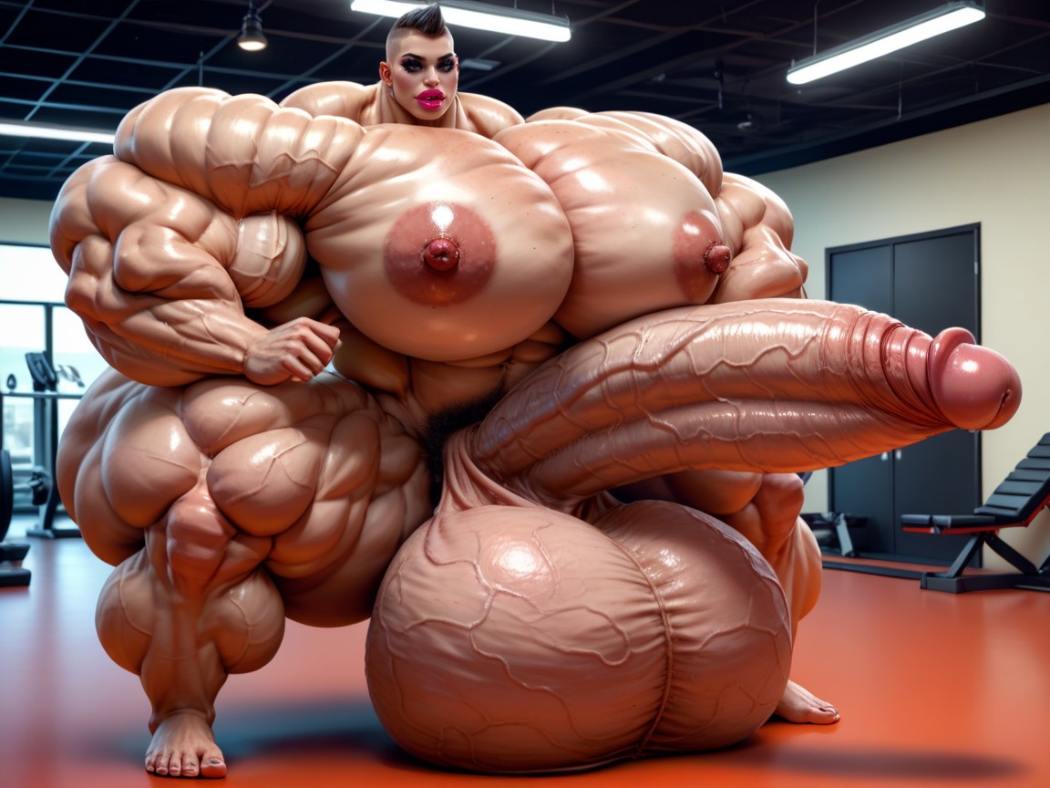 Rounded Ass, Hyper Gigantic Large Lips, Huge Veins On Penis Shemale AI Porn