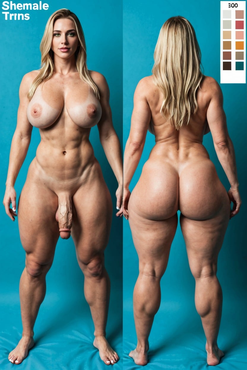 Long Blonde Hair, Beautiful Green Eyes, Front View Shemale AI Porn