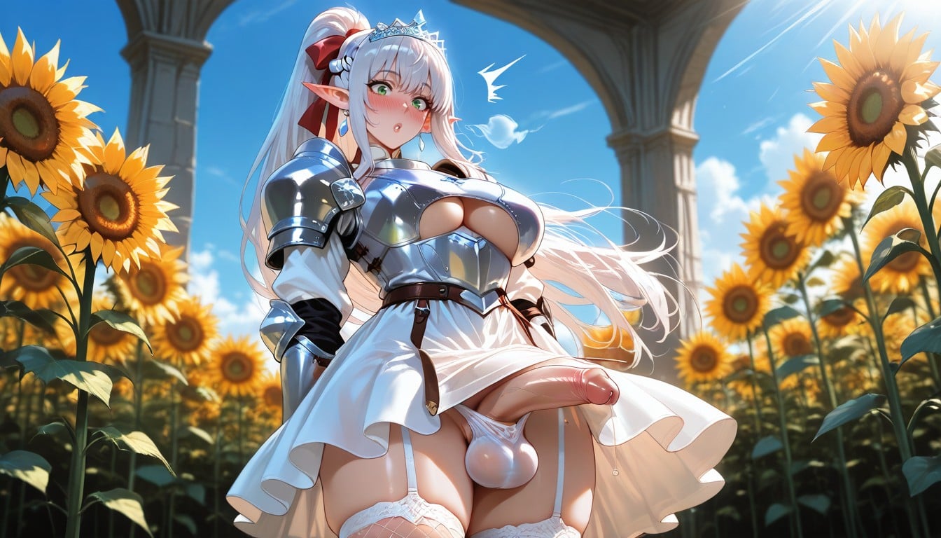 Dress Armor, Flaccid Cock, Fishnet Stockings Shemale AI Porn