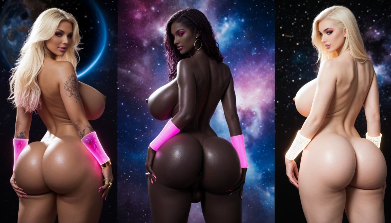 Glowing Pink Body Paint, Hyper Voluptuous, Goddess Floating In Space Porno IA transsexuelle