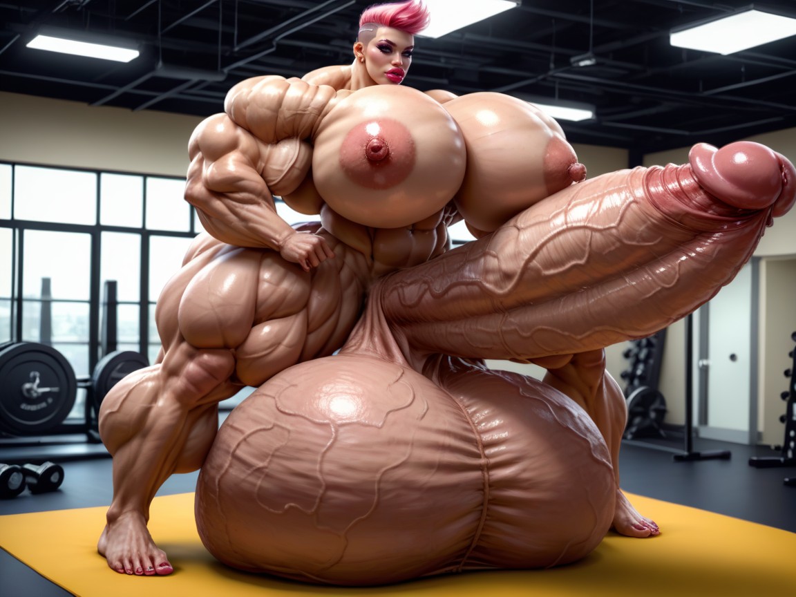 Hyper Absurdly Enormous Massive Muscle Women, Nude Hyper Futanari With Hyper Gigantic Penis, Hyper Gigantic Massive Penis Shemale AI Porn