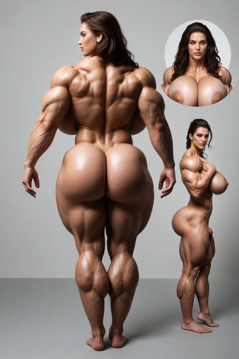 Feet Together, Gigantic Enormous Biceps, Muscular Woman Shemale AI Porn