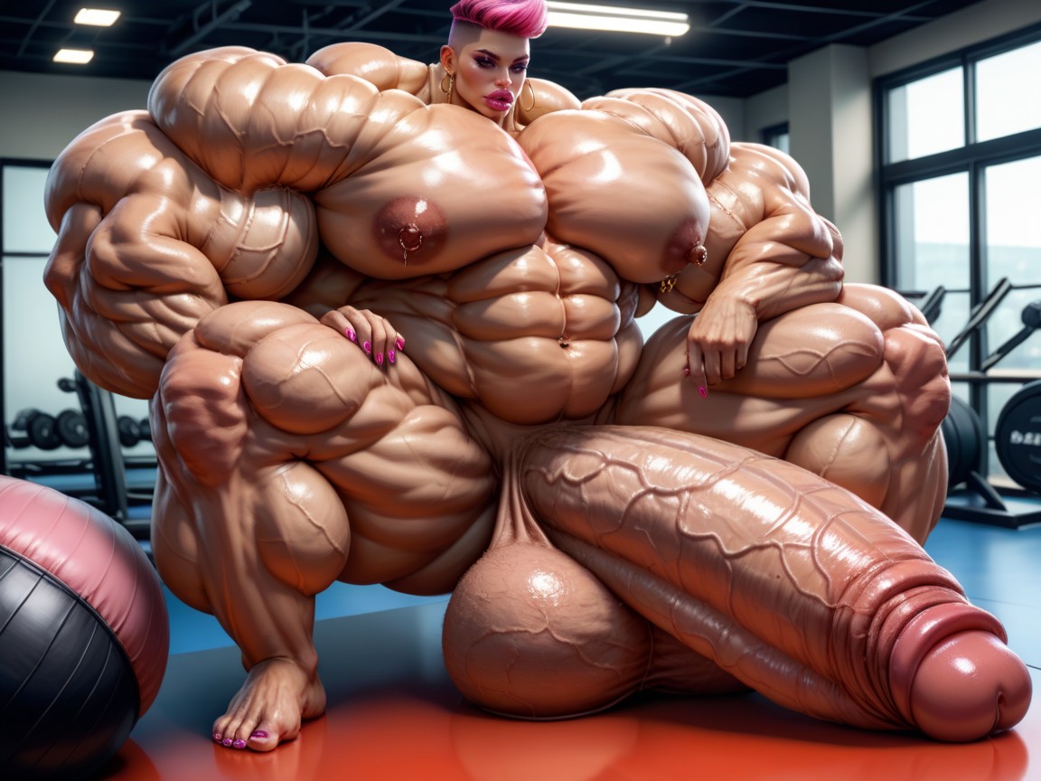 Hyper Gigantic Abs, Huge Veins On Penis, Buzzcut Shemale AI Porn