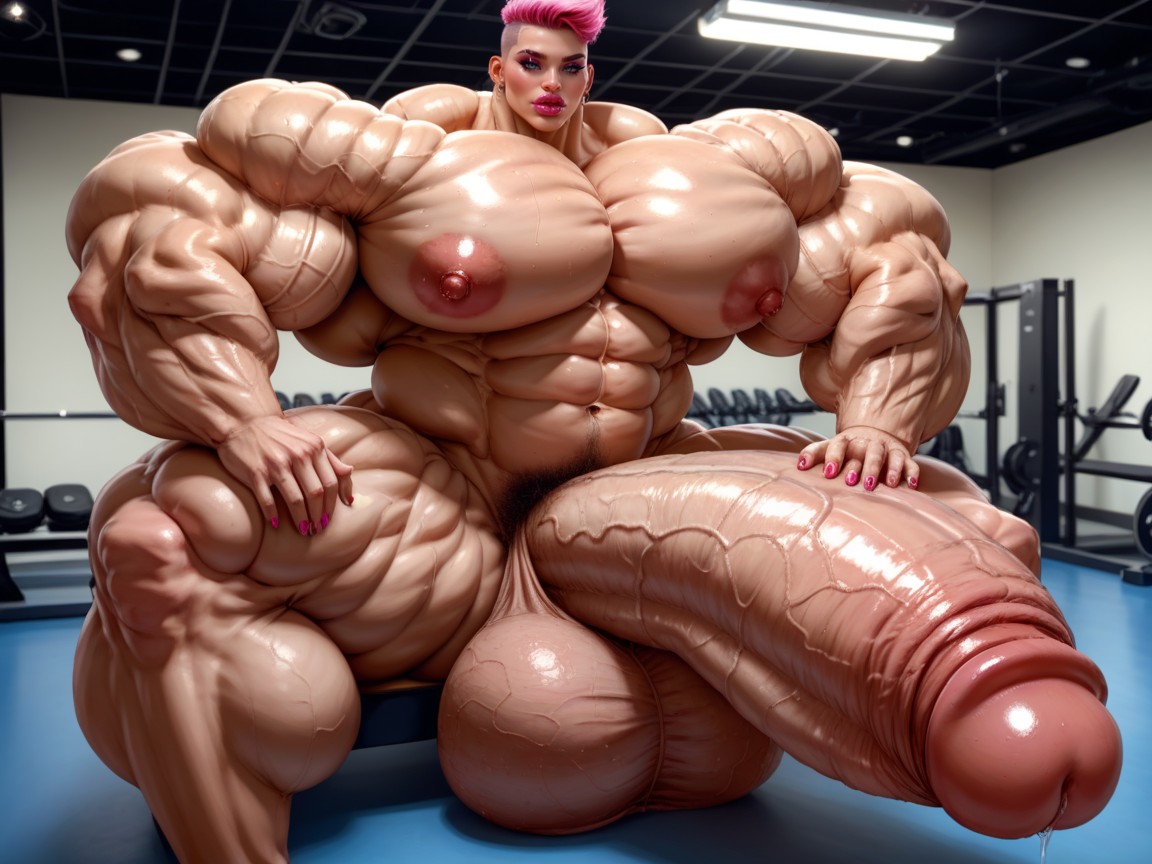 Hyper Oversized Muscle, Extremely Muscular, Hyper Gigantic Balls Shemale AI Porn