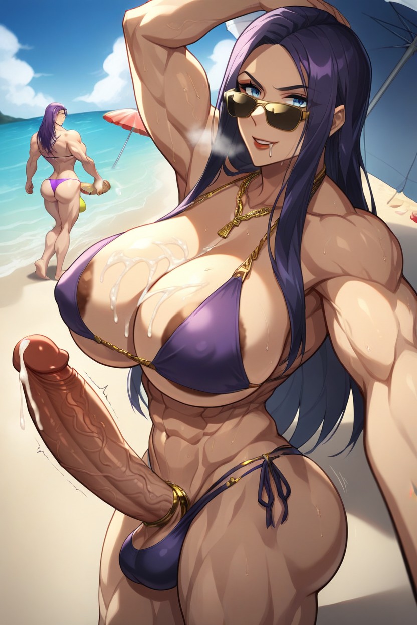 Muscular, Beach, At The Beach Shemale AI Porn