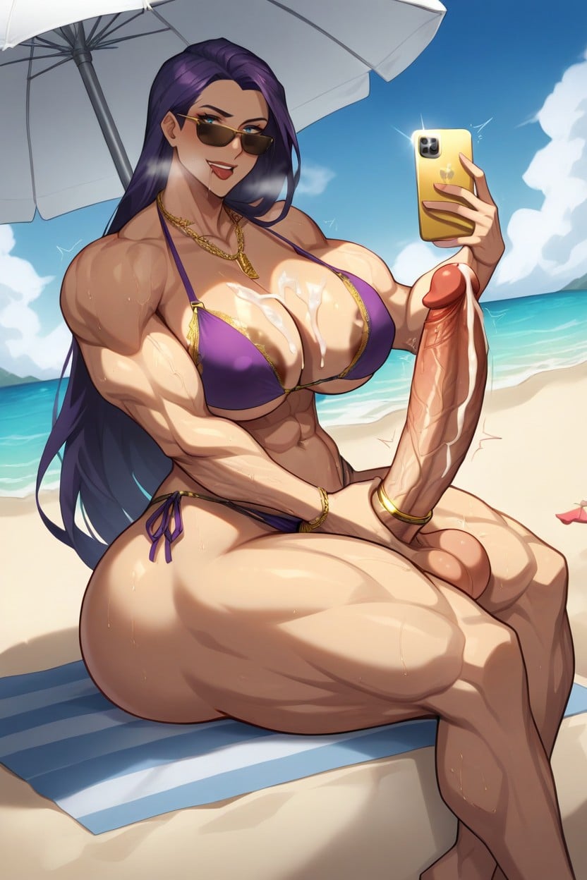 Sunglasses, Gold Chains, Blue Eyes Shemale AI Porn