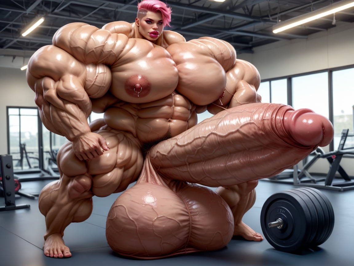 Huge Veins On Penis, Hyper Gigantic Massive Biceps, Penis Is Just Way Too Gigantic Shemale AI Porn