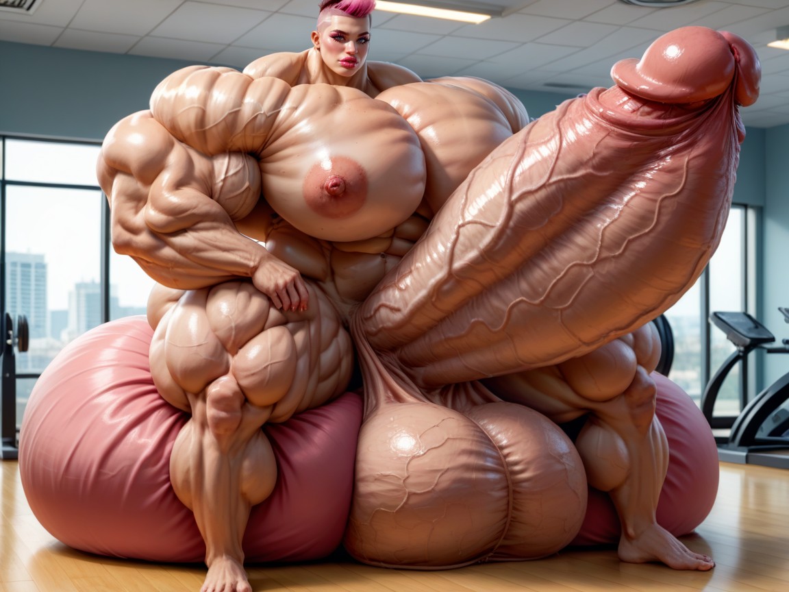 Hyper Gigantic Balls, Ultra Detailed Face, Penis Bigger Then Torso Porno IA transsexuelle