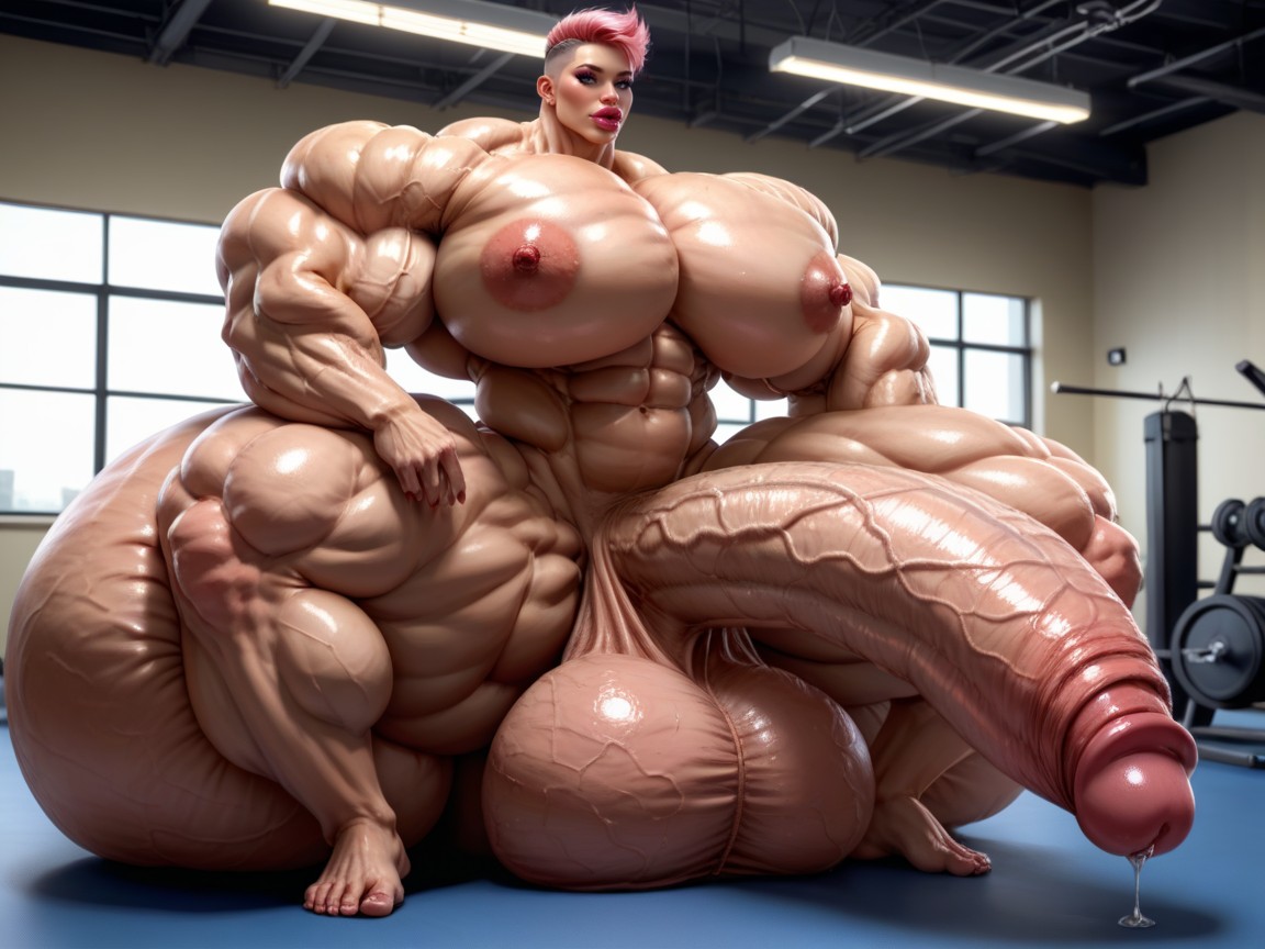 Balls Are Just Too Gigantic, Hyper Gigantic Swollen Bimbo Lips, Rounded Ass Shemale AI Porn