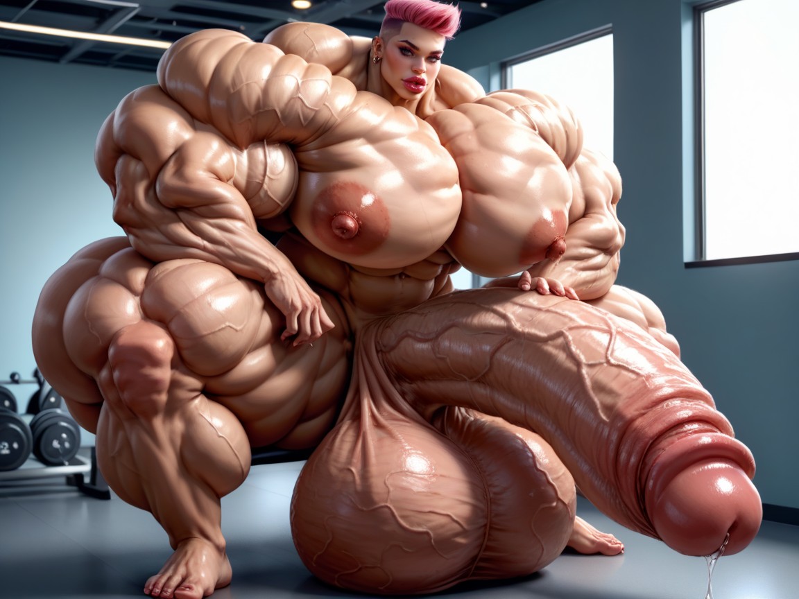Hyper Oversized Gigantic Girthy Penis, Hyper Gigantic Glans, Nude Hyper Futanari With Hyper Gigantic Penis Shemale AI Porn