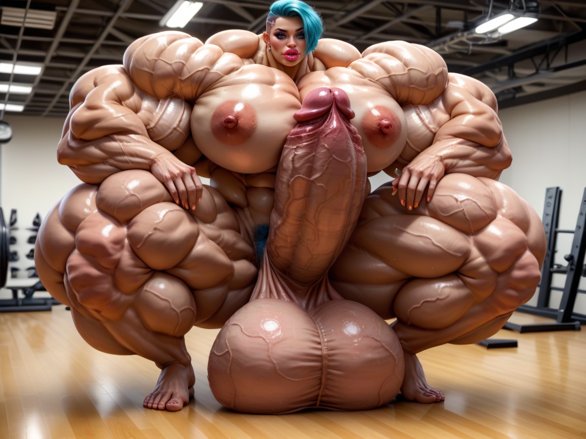 Extremely Muscular, Penis Bigger Than Body, Rounded Ass Shemale AI Porn