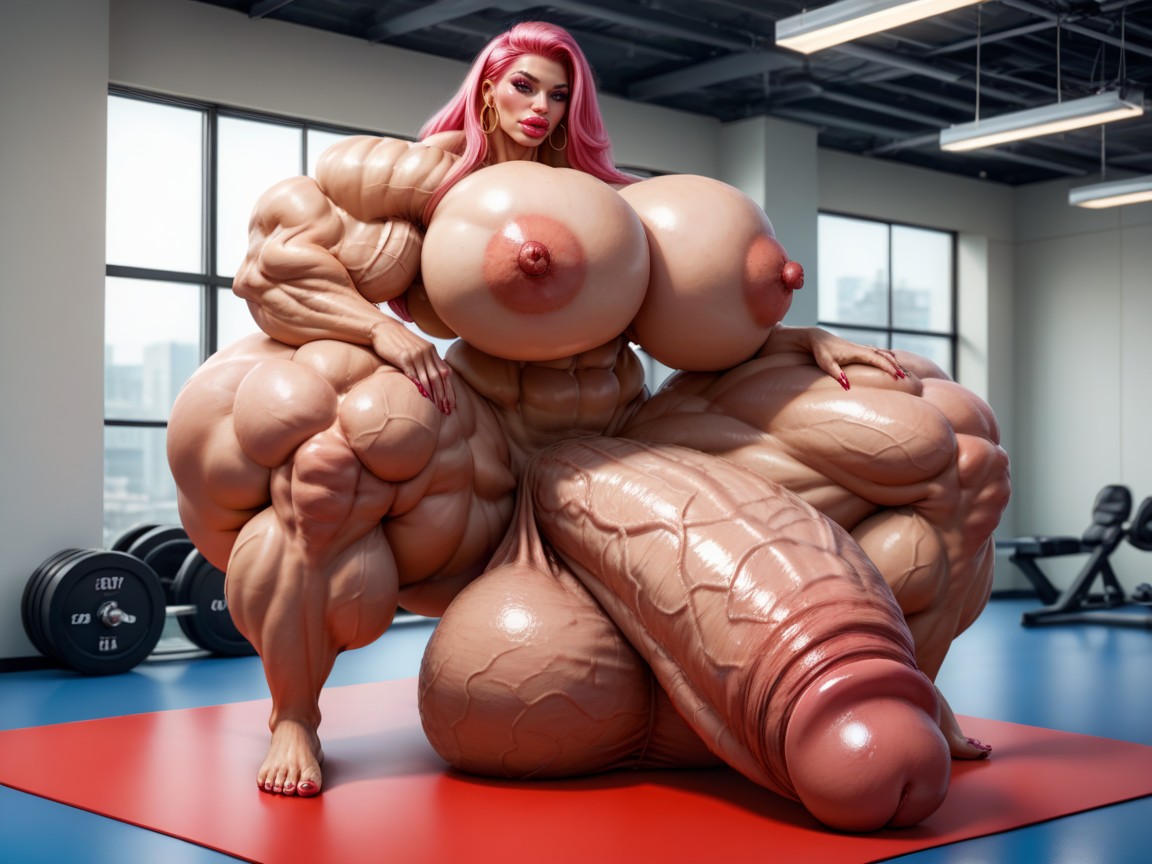 Penis The Size Of The Gym, Hyper Absurdly Gigantic Balls, Hyper Oversized Gigantic Girthy Penis Porno IA transsexuelle