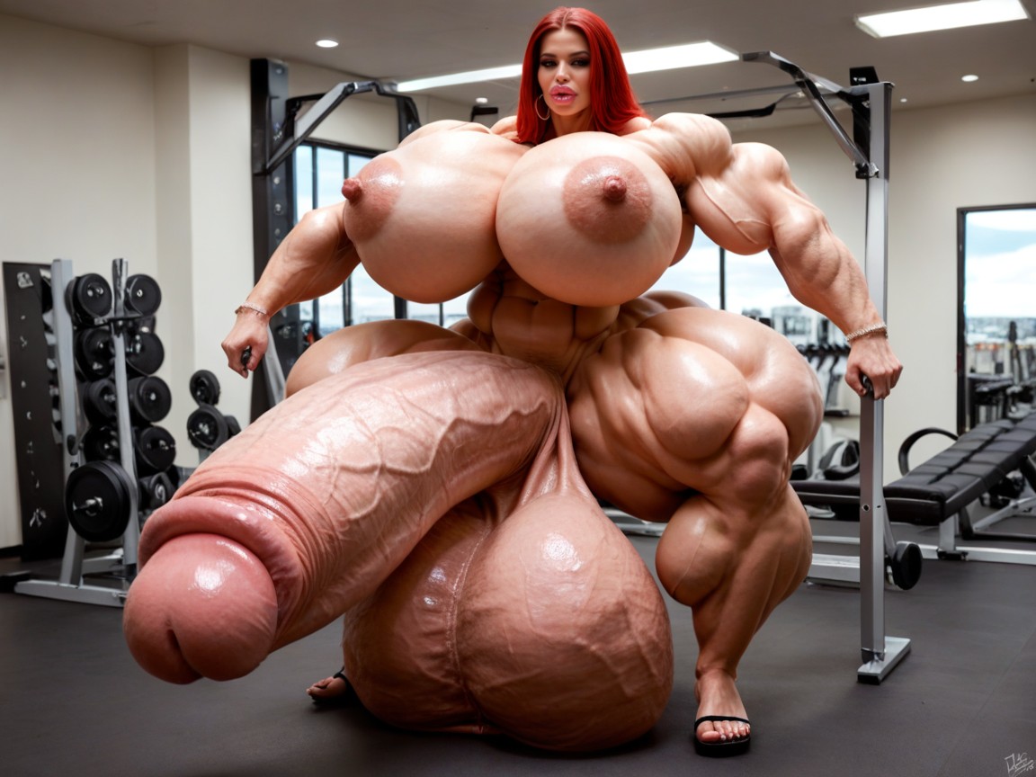 Hyper Gigantic Massive Biceps, Hyper Gigantic Lips, Huge Veins On Penis Shemale AI Porn